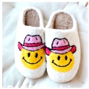 Etsy smiley face cowboy/cowgirl slippers with beige inside